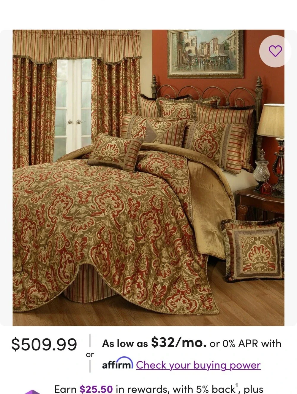 Austin Horn Botticelli Jacquard Comforter Set in Red and Gold